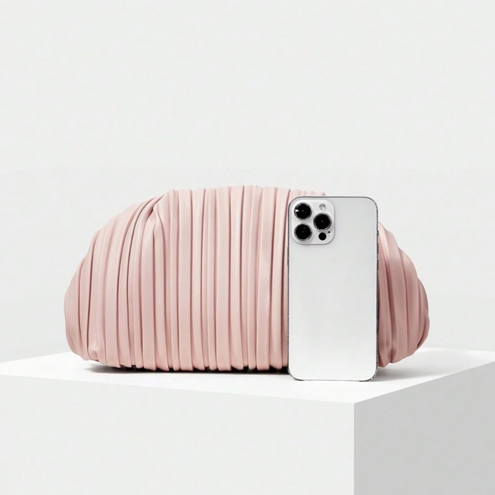 Elegant Pleated Pink Clutch - Picture 4 of 4